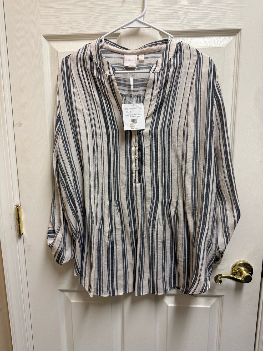 Zac & Rachel Cream and Black Striped Button Front Casual Shirt